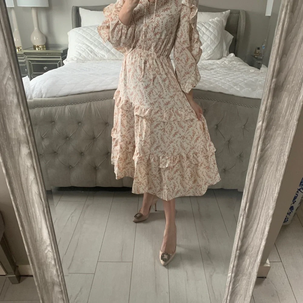 Shop Red Dress Aura Floral Ruffle Midi Dress - Picture 10 of 13